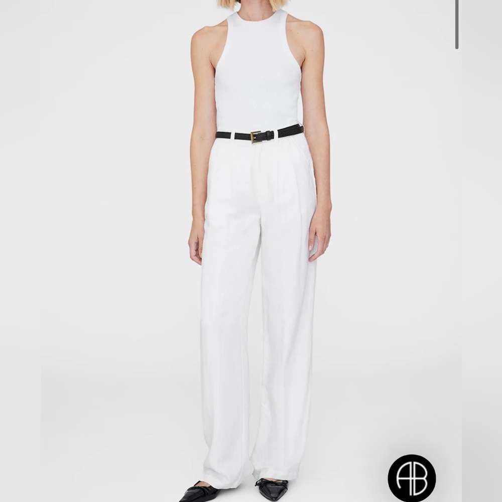 Anine Bing Carrie Pants White Wide Leg Jumpsuit with Modern Silhouette NWT